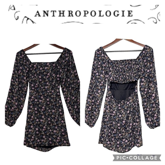 Anthropologie All in Favor square neck open back long sleeves mini dress size XS - Picture 1 of 10